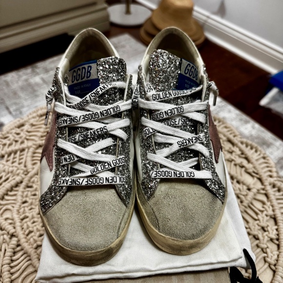Golden Goose Silver Glitter Sneakers with Pink Star - Picture 2 of 8
